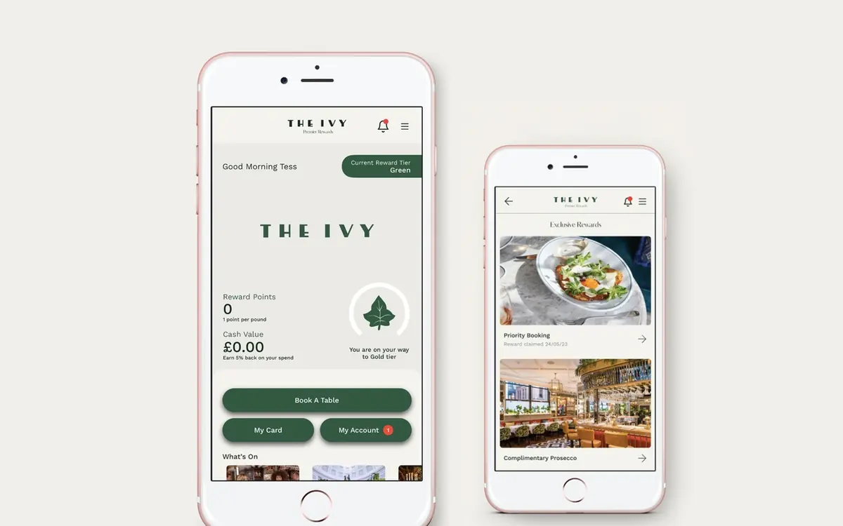 The Ivy Premier Rewards loyalty app for The Ivy Collection